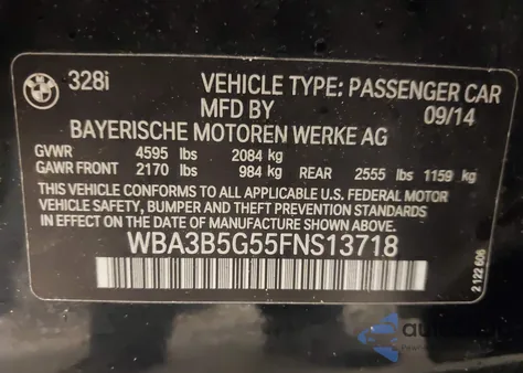 2015 BMW 328I xDrive from USA, damaged, VIN WBA3B5G55FNS13718